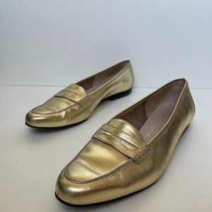 Salvatore Ferragamo Calf Leather Gold Metallic Italian Round Toe Loafer